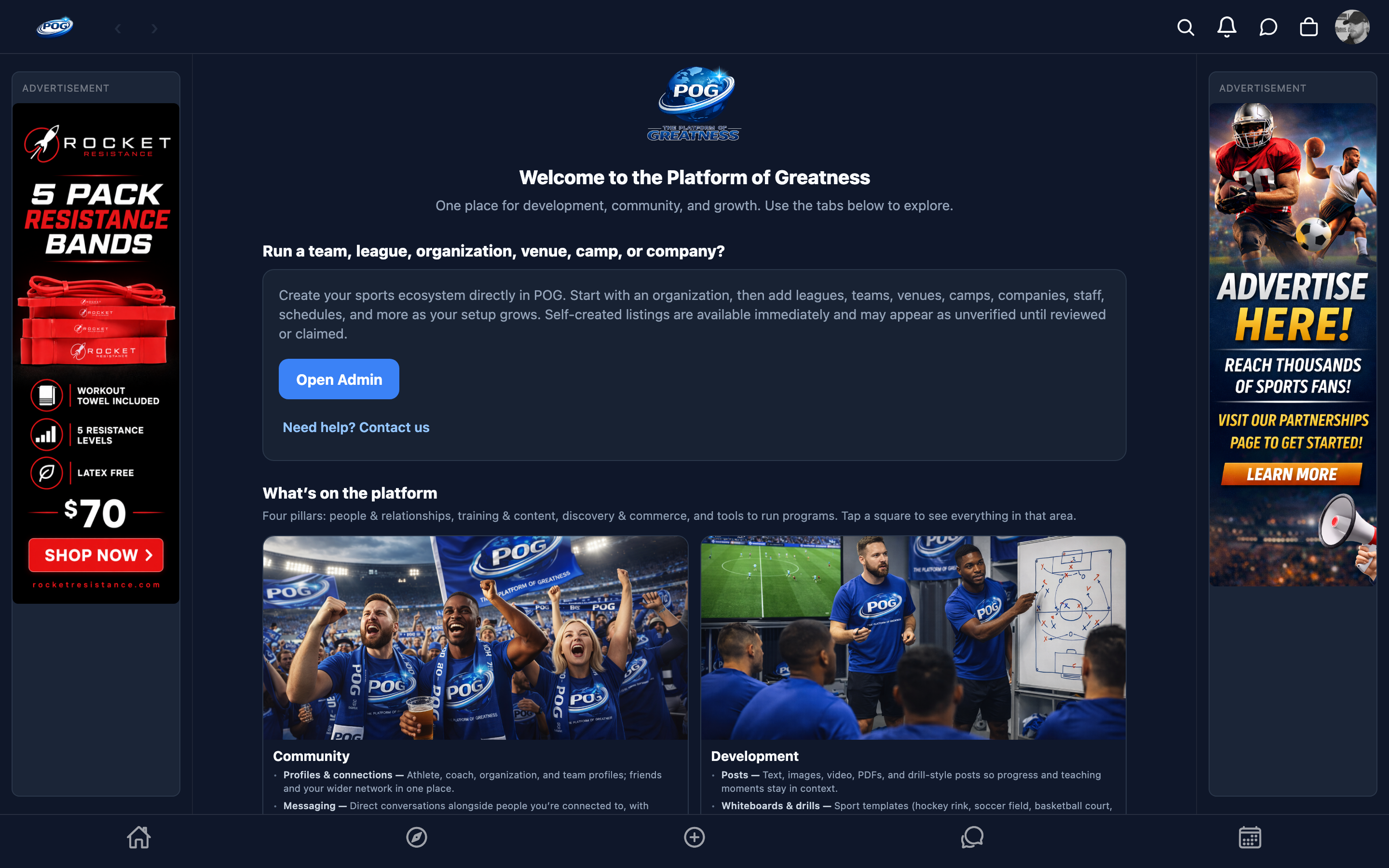 POG home feed on web